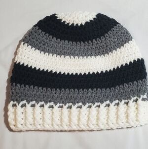 Hand Made Striped Crochet Beanie Hat. Crochet.
